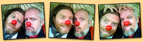 Seani Love & Calle Rehbinder with clown noses